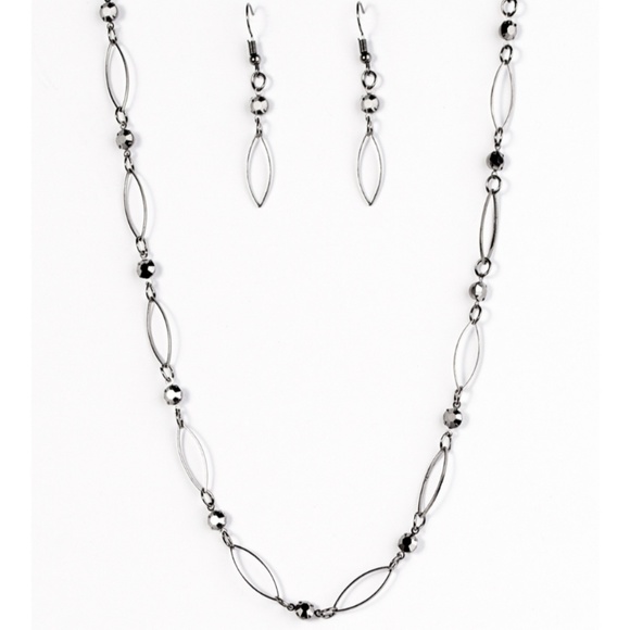 SOLD 3 Pc Set - Gunmetal Necklace, Earrings & Bracelet - Picture 2 of 5